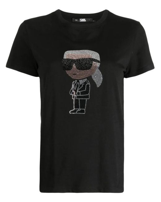 Karl Lagerfeld Black Ikon Rhinestone-Embellished T-Shirt
