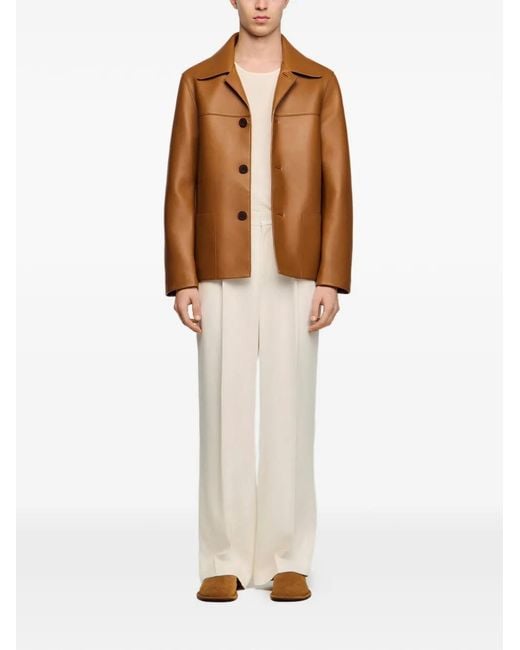 Sandro Brown Buttoned Lambskin Jacket for men