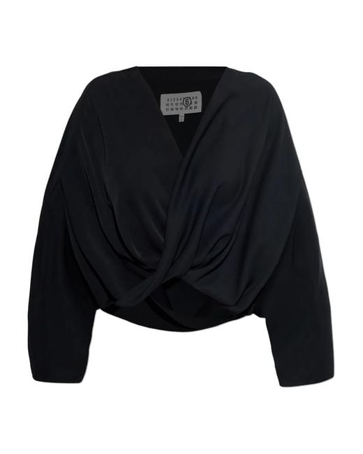 Twisted V-neck blouse MM6 by Maison Margiela de color Black