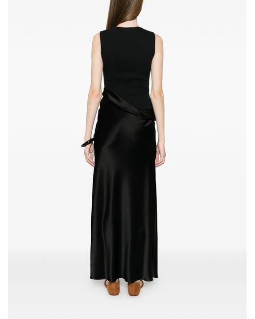 Nanushka Black Robe Longue À Design Drapé