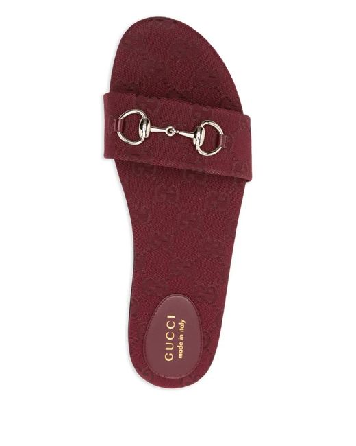 Gucci Red Horsebit Monogram Sandals