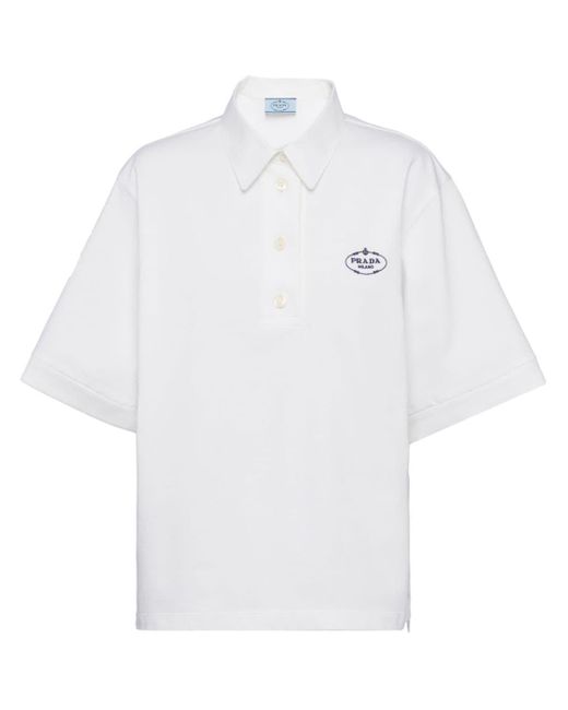Prada White Logo-embroidered Cotton Polo Shirt