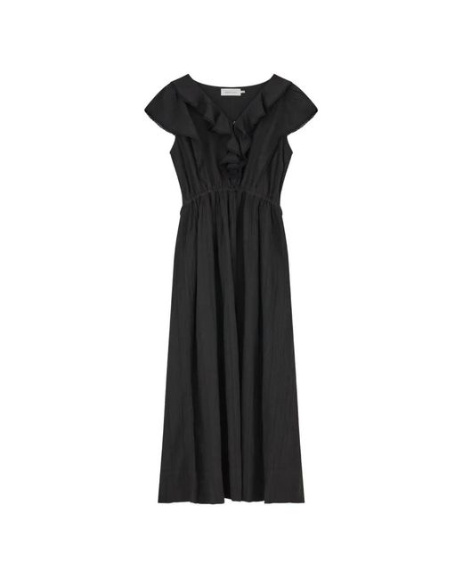 Skall Studio Black Clea Ruffled Midi Dress