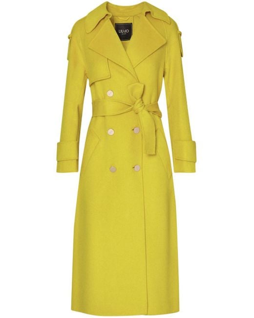 Liu Jo Double-Breasted Belted Coat in Yellow | Lyst