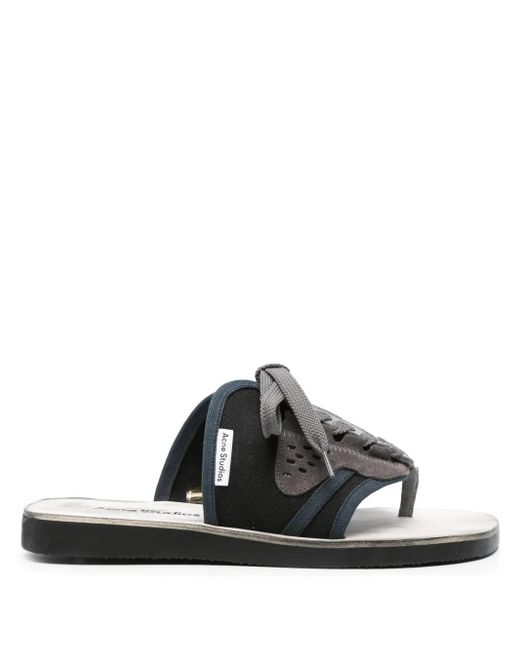 Acne Black Panelled Lace-Up Flip Flops for men