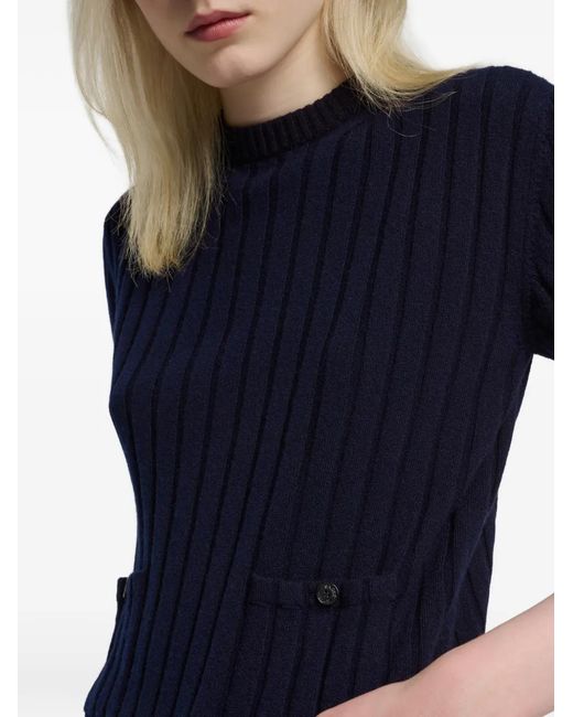 Barrie Blue Ribbed Pocket Top