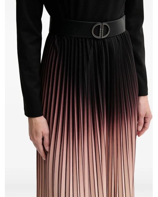 DKNY Black Pleated Belted Midi Dress