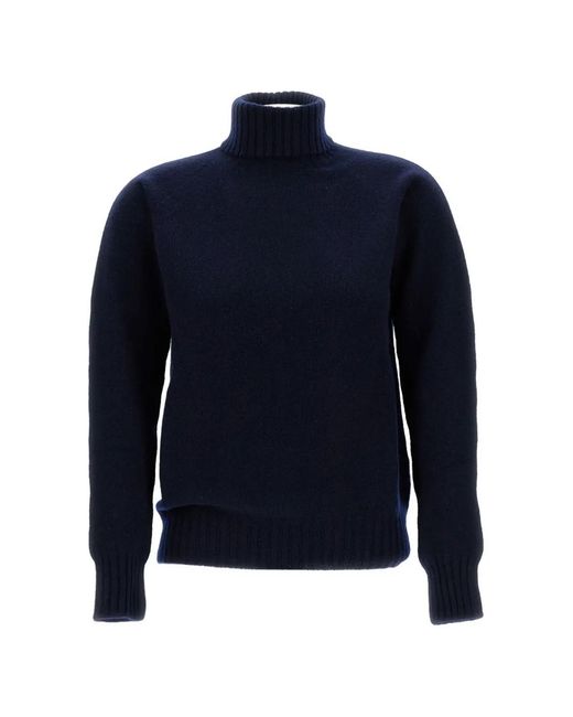 Drumohr Blue Turtleneck Flat-Knit Sweater