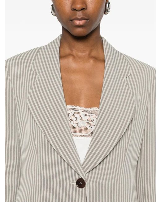 Emporio Armani White Striped-Pattern Button Blazer