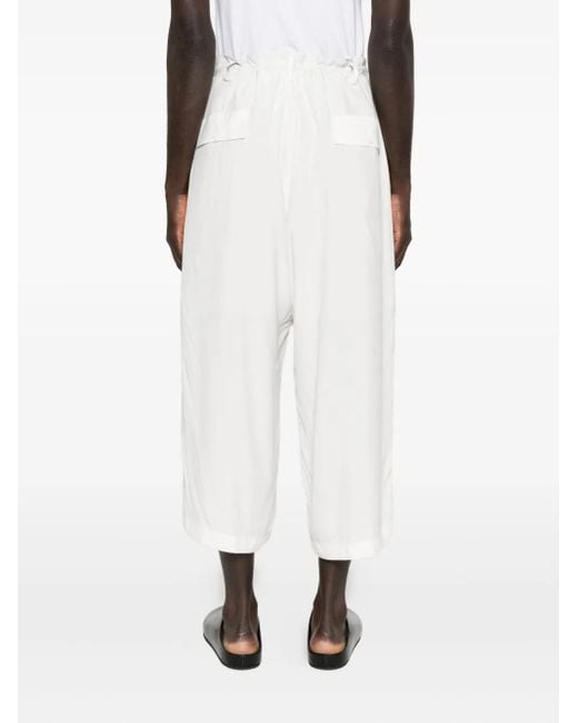 Yohji Yamamoto White Pleated Cropped Trousers for men