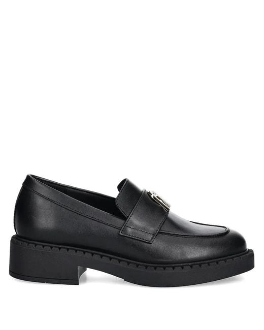 Furla Black Metal-Buckle Leather Loafers