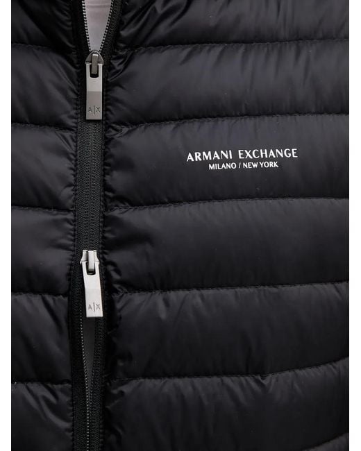 ARMANI EXCHANGE Black Hooded Quilted Jacket for men