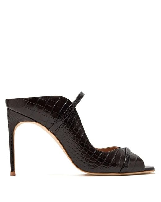 Malone Souliers Black Crocodile-Embossed Heeled Mules