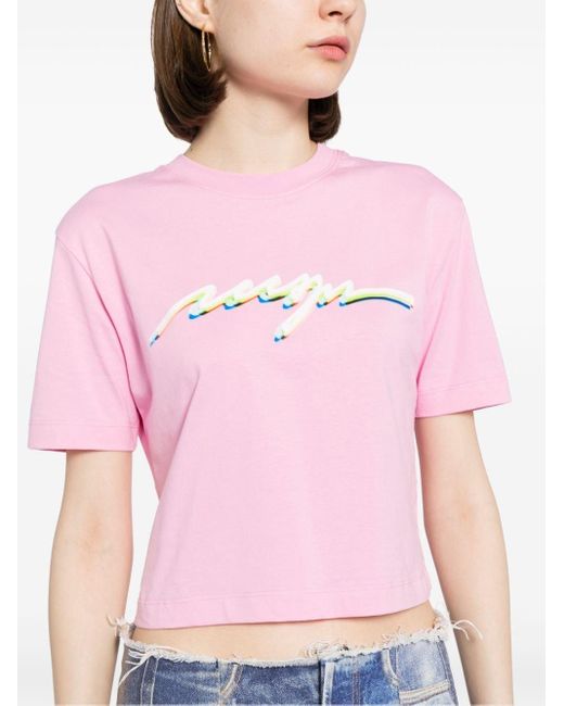 MSGM Pink Cropped-T-Shirt mit Logo-Print