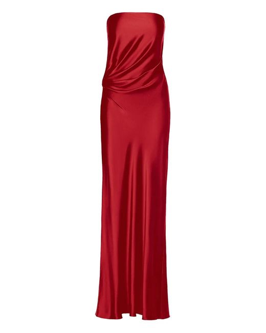 The Sei Red Strapless Silk Maxi Dress