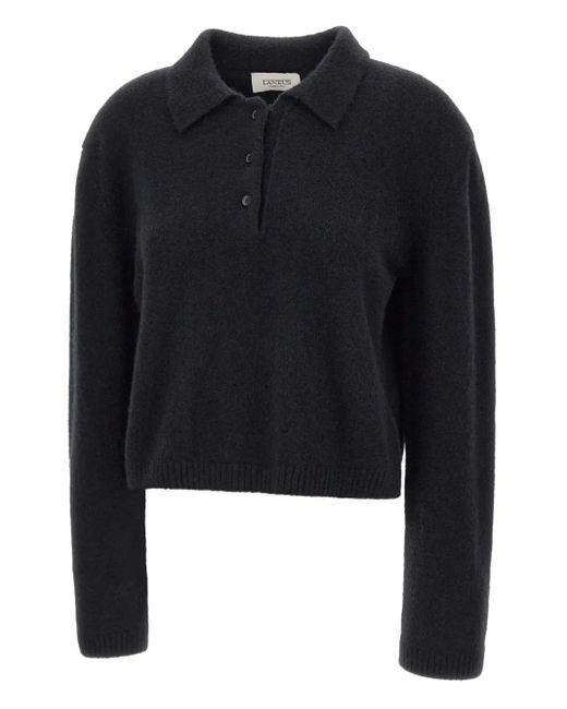 Laneus Black Cropped Long-Sleeve Polo Top