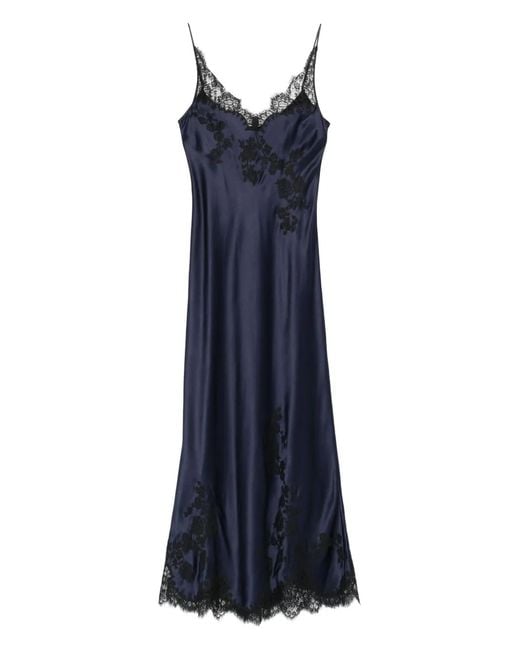 Carine Gilson Blue V-Neck Lace-Detail Nightdress