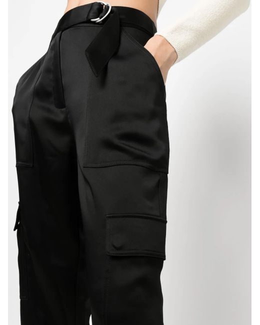 Jonathan Simkhai Black Tapered-Leg Satin Trousers