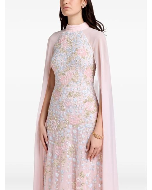 Needle & Thread Pink Floral-Print Embellished Midi Dress