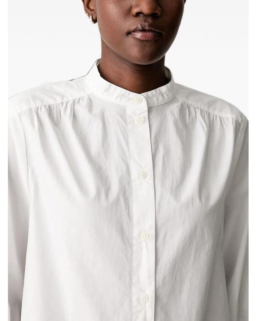 Marc O' Polo White Gathered-Detail Band-Collar Shirt