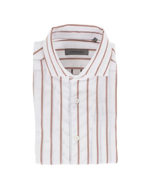 Corneliani White Striped-Pattern Cotton Shirt for men