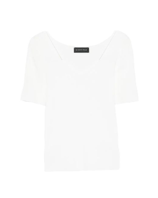 Le Petite Pulle White Double-Strap Ribbed-Knit T-Shirt