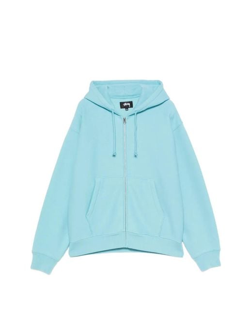 Stussy Blue Logo-Embroidered Zip-Up Hoodie