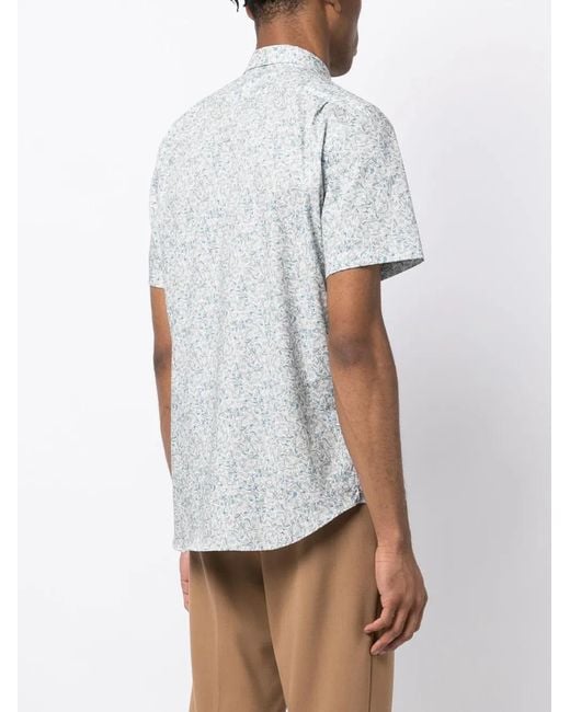 Paul Smith Blue Graphic-Print Stretch-Cotton Shirt for men