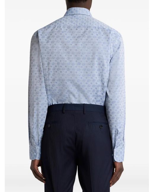 Etro Blue Micro Paisley Motif-Shirt for men