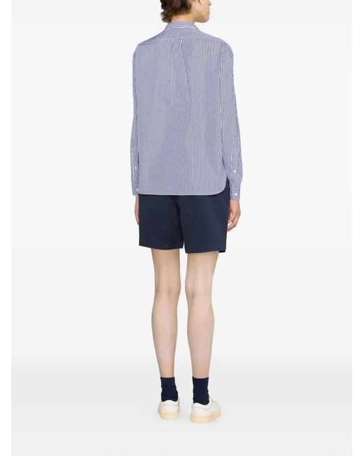 Polo Ralph Lauren Blue Stripe-Pattern Cropped Shirt