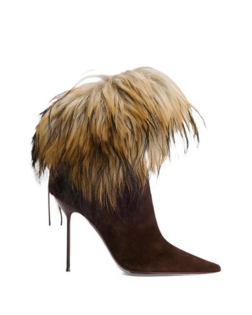 Paris Texas White Lidia Faux Fur-Trim Ankle Boots
