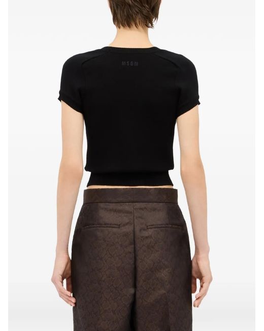 MSGM Black Studded-Embellished T-Shirt