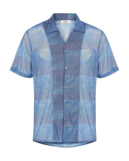 Amir Slama Blue Check-Pattern Short-Sleeve Shirt for men