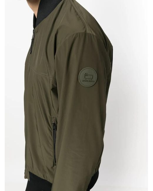 Woolrich Green Logo-Patch Zip-Up Bomber Jacket for men