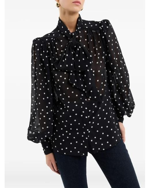 Rebecca Vallance Black Marnie Polka-Dot Pussy-Bow Blouse
