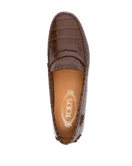 Tod's Brown Crocodile Print Rubber Loafers