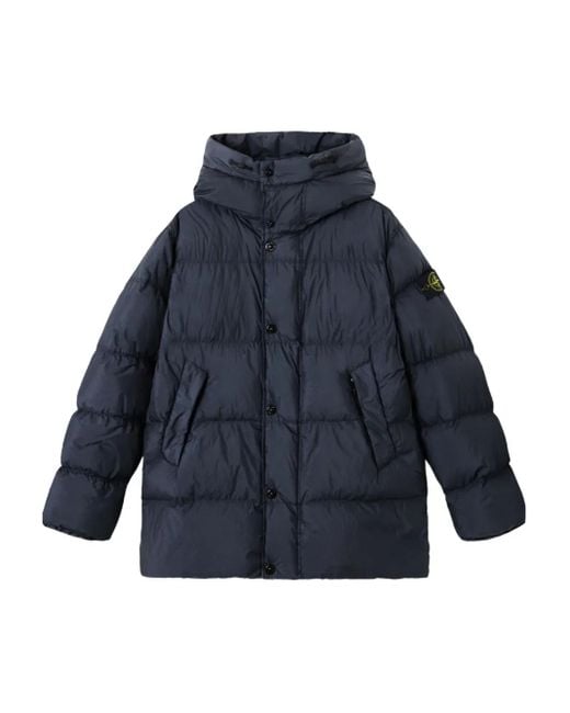 Stone Island Blue Garment Dyed Crinkle Reps Ny Recycled Nylon Short Parka for men