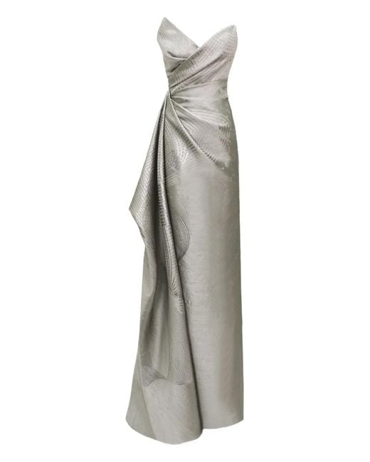 Gemy Maalouf Gray Asymmetrical Neckline Maxi Dress