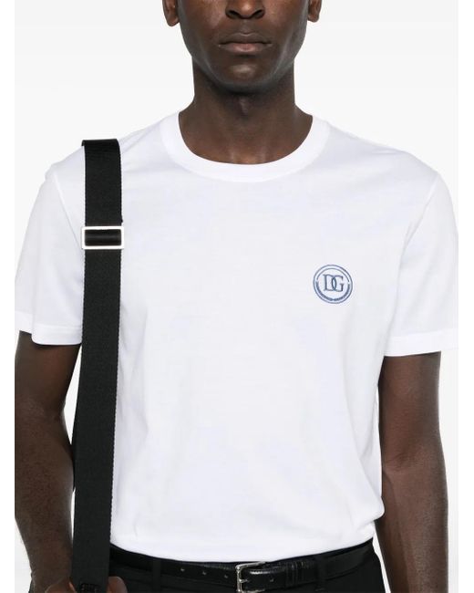 T-Shirt En Coton À Logo Brodé Dolce & Gabbana pour homme en coloris White