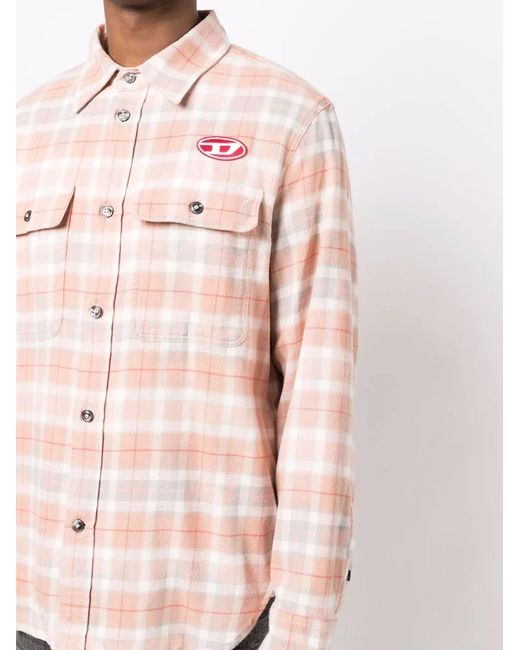 DIESEL Pink Logo-Patch Patterned Shirt for men