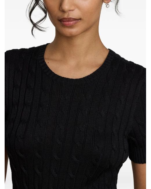 Ralph Lauren Black Cable-Knit Short-Sleeve Sweater Mini Dress