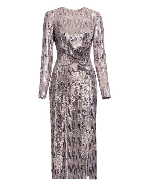 Elie Saab Gray Embellished-Sequin Midi Dress