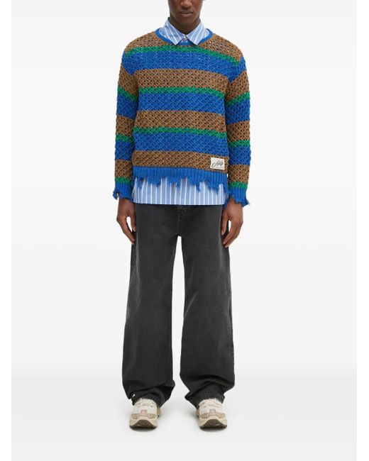 ANDERSSON BELL Blue Gestreifter Pullover mit ausgefranstem Saum
