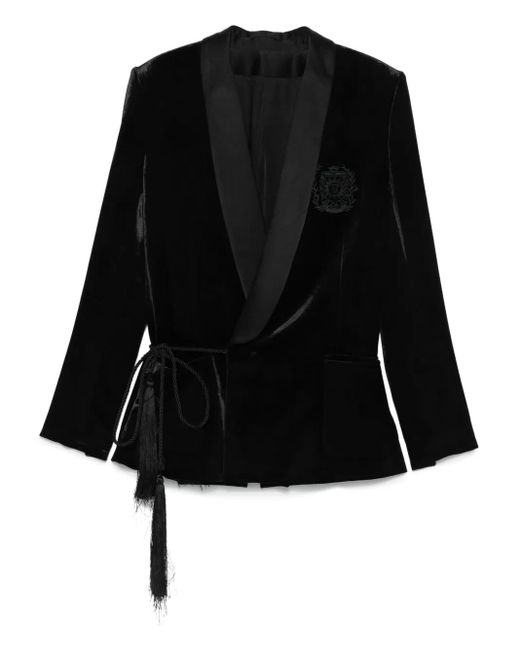 Balmain Black Velvet & Satin Side Belted Jacket With Tassel for men