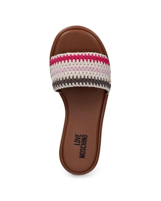 Love Moschino Pink Crochet-Knit Logo-Plaque Sandals