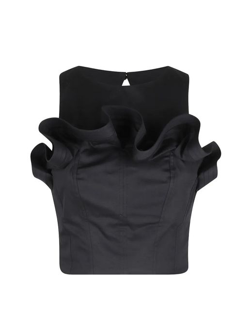 Elisabetta Franchi Black Ruffled Cropped Top