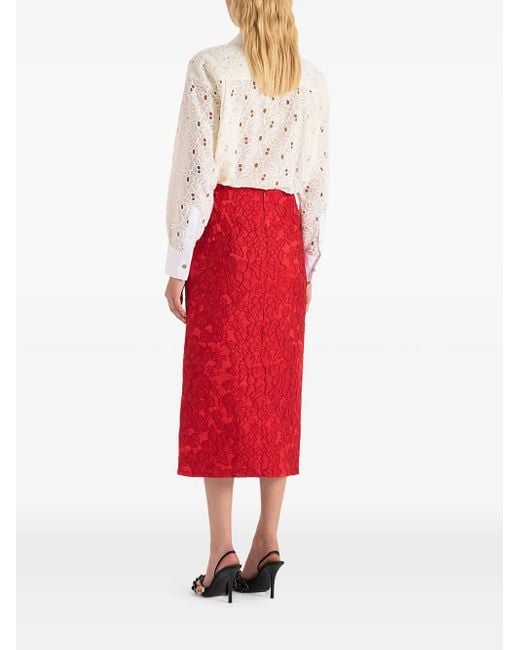 LaDoubleJ Red Floral-Pattern Skirt