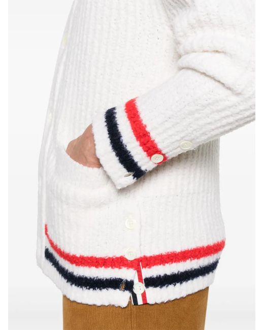Thom Browne White Ribbed Knit Rwb Stripe Cardigan for men