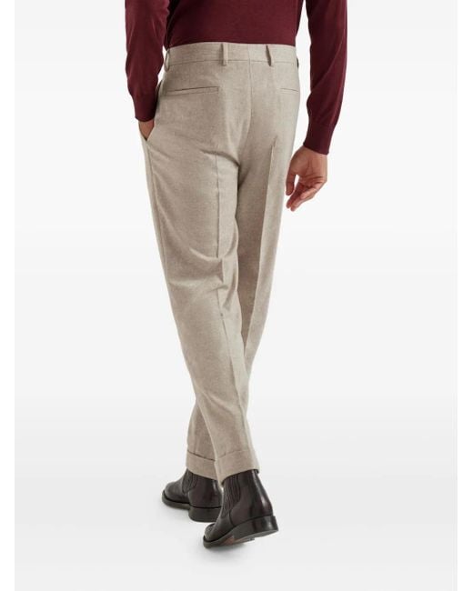 Brunello Cucinelli Geplooide Broek Met Cuffs in het Natural voor heren