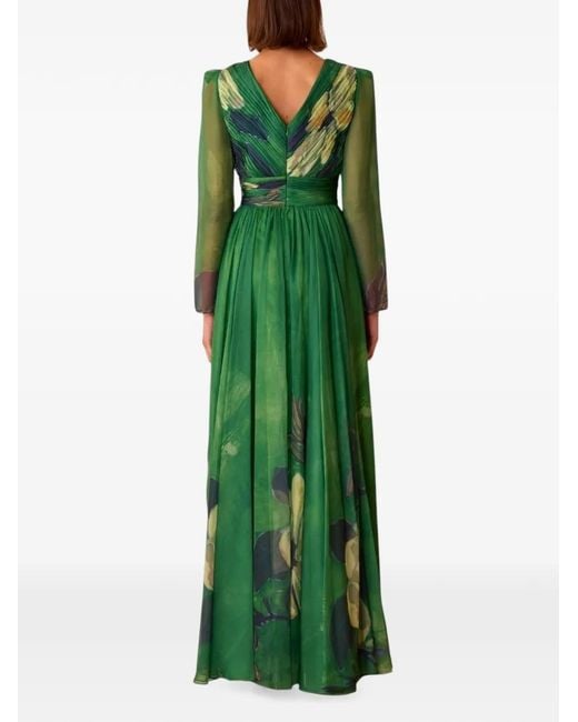 Charo Ruiz Green Abito Floral-Print Pleated Maxi Dress
